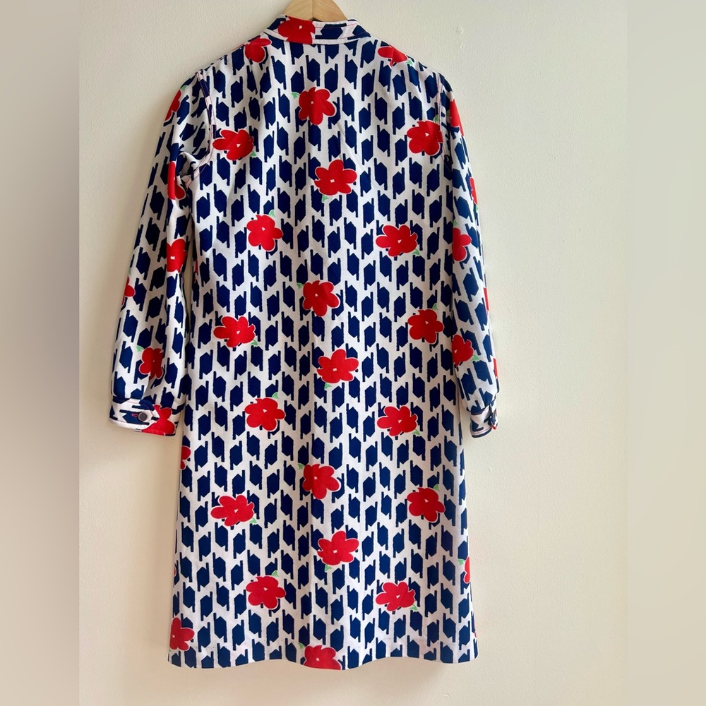 Vintage Stylish Red and Blue Floral Patterned Women's Coat Dress - Picture 6 of 6